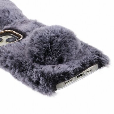 iPhone 15 PLUS dark grey nugarėlė Fluffy rabbit 4