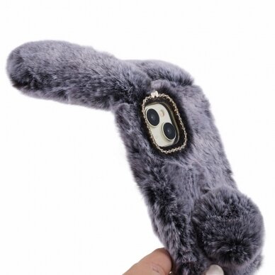 iPhone 15 PLUS dark grey nugarėlė Fluffy rabbit 5