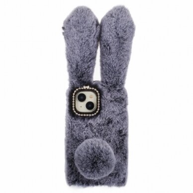 iPhone 15 PLUS dark grey nugarėlė Fluffy rabbit