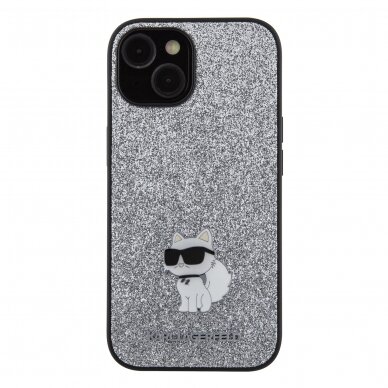 iPhone 15 PLUS silver Fixed Glitter Metal PIN KARL LAGERFELD nugarėlė 2