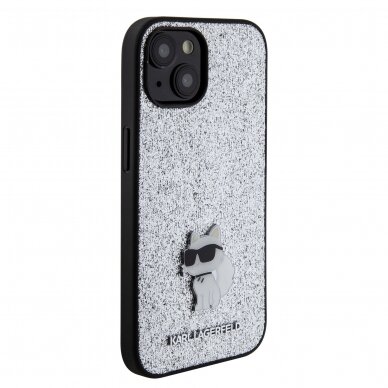 iPhone 15 PLUS silver Fixed Glitter Metal PIN KARL LAGERFELD nugarėlė 3