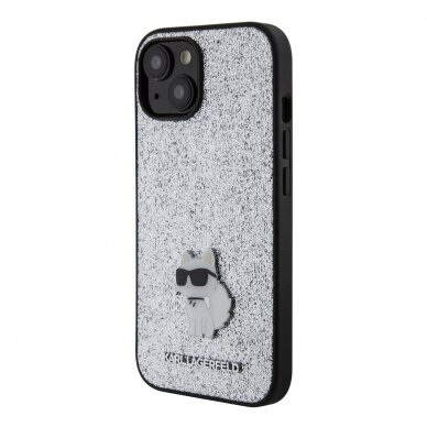 iPhone 15 PLUS silver Fixed Glitter Metal PIN KARL LAGERFELD nugarėlė 1