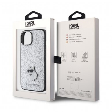 iPhone 15 PLUS silver Fixed Glitter Metal PIN KARL LAGERFELD nugarėlė 7