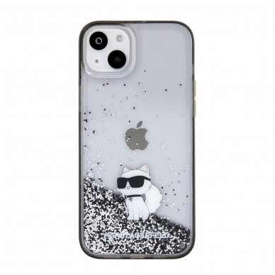 iPhone 15 PLUS silver Liquid Glitter Choupette KARL LAGERFELD nugarėlė 2