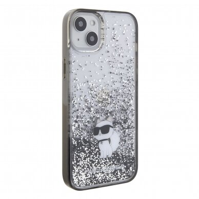 iPhone 15 PLUS silver Liquid Glitter Choupette KARL LAGERFELD nugarėlė 3