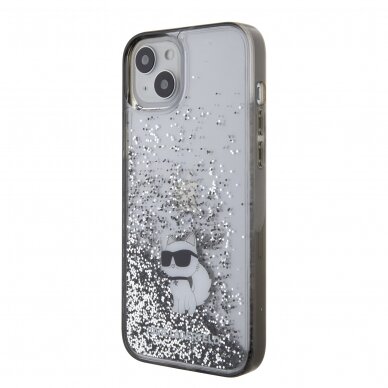 iPhone 15 PLUS silver Liquid Glitter Choupette KARL LAGERFELD nugarėlė 1