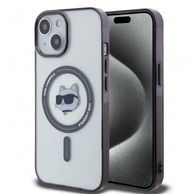 iPhone 15 PLUS transparent IML Choupette`s Head MagSafe KARL LAGERFELD nugarėlė