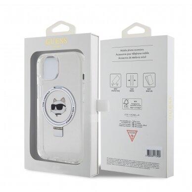 iPhone 15 PLUS white Ring Stand MagSafe Choupette Head KARL LAGERFELD nugarėlė 6