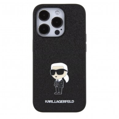 iPhone 15 PRO black Ikonik Fixed Glitter Metal PIN KARL LAGERFELD nugarėlė 2