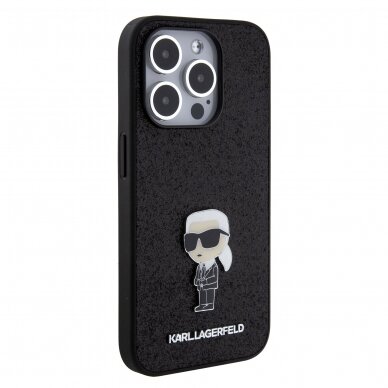 iPhone 15 PRO black Ikonik Fixed Glitter Metal PIN KARL LAGERFELD nugarėlė 3