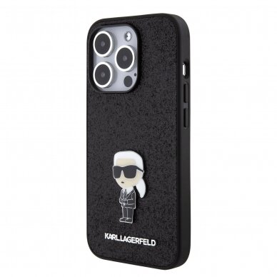 iPhone 15 PRO black Ikonik Fixed Glitter Metal PIN KARL LAGERFELD nugarėlė 1