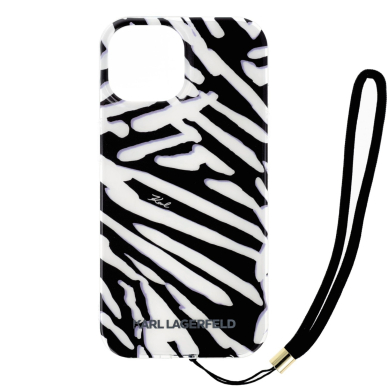 iPhone 15 PRO black IML Zebra with Cord KARL LAGERFELD nugarėlė