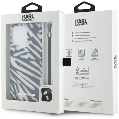 iPhone 15 PRO black IML Zebra with Cord KARL LAGERFELD nugarėlė 7