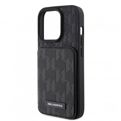 iPhone 15 PRO black Saffiano Cardslots and Stand Monogram KARL LAGERFELD nugarėlė 6