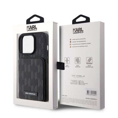 iPhone 15 PRO black Saffiano Cardslots and Stand Monogram KARL LAGERFELD nugarėlė 8