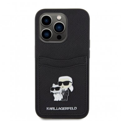 iPhone 15 PRO black Saffiano Cardslots Metal PIN KARL LAGERFELD nugarėlė 2