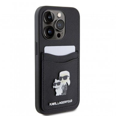 iPhone 15 PRO black Saffiano Cardslots Metal PIN KARL LAGERFELD nugarėlė 3