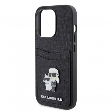 iPhone 15 PRO black Saffiano Cardslots Metal PIN KARL LAGERFELD nugarėlė 5