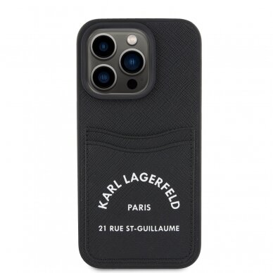 iPhone 15 PRO black Saffiano Cardslots RSG 3D Logo KARL LAGERFELD nugarėlė 2