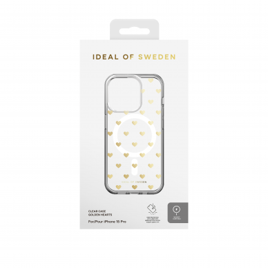 iPhone 15 PRO iDeal Of Sweden Clear MagSafe nugarėlė Golden Hearts 3