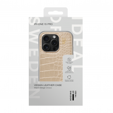 iPhone 15 PRO iDeal Of Sweden nugarėlė MagSafe Vegan Leather Warm Beige Croco 2