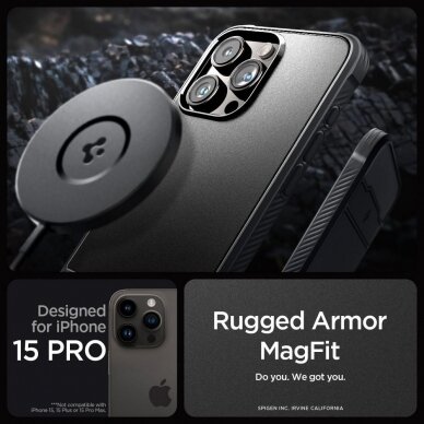 iPhone 15 PRO juoda SPIGEN RUGGED ARMOR MagSafe nugarėlė 10