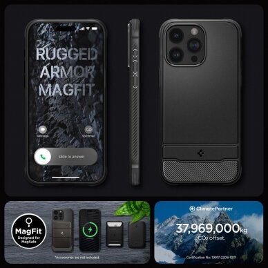 iPhone 15 PRO juoda SPIGEN RUGGED ARMOR MagSafe nugarėlė 15