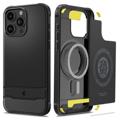 iPhone 15 PRO juoda SPIGEN RUGGED ARMOR MagSafe nugarėlė