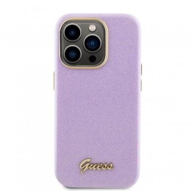 iPhone 15 PRO lilac Glitter Glossy Script GUESS nugarėlė 2