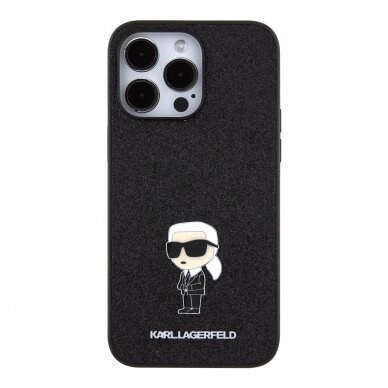 iPhone 15 PRO MAX black Glitter Fixed Metal Ikonik IML KARL LAGERFELD nugarėlė