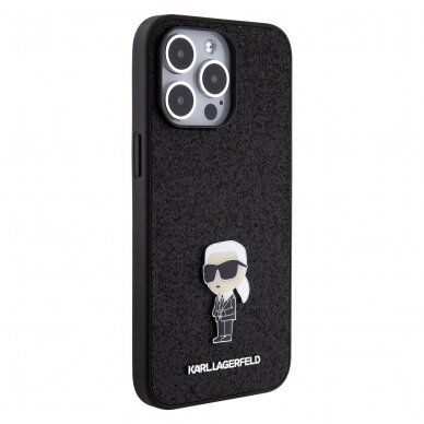 iPhone 15 PRO MAX black Glitter Fixed Metal Ikonik IML KARL LAGERFELD nugarėlė 3