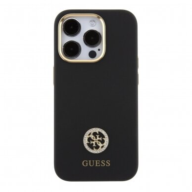 iPhone 15 PRO MAX black HC Silicone Strass Logo GUESS nugarėlė