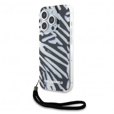 iPhone 15 PRO MAX black IML Zebra with Cord KARL LAGERFELD nugarėlė