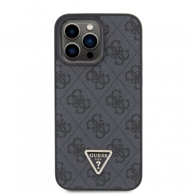 iPhone 15 PRO MAX black PU Leather Triangle Strass GUESS nugarėlė