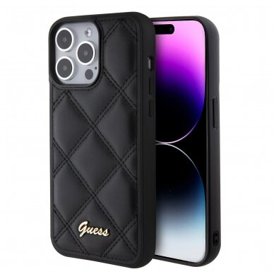 iPhone 15 PRO MAX black PU Quilted Metal Logo GUESS nugarėlė 2