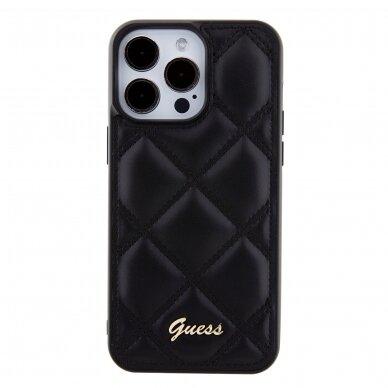 iPhone 15 PRO MAX black PU Quilted Metal Logo GUESS nugarėlė