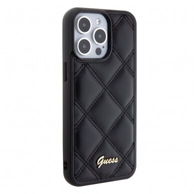 iPhone 15 PRO MAX black PU Quilted Metal Logo GUESS nugarėlė 3