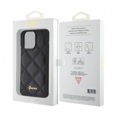 iPhone 15 PRO MAX black PU Quilted Metal Logo GUESS nugarėlė 7