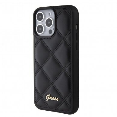 iPhone 15 PRO MAX black PU Quilted Metal Logo GUESS nugarėlė 1