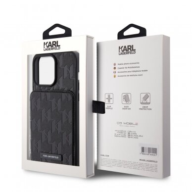 iPhone 15 PRO MAX black Saffiano Cardslots and Stand Monogram KARL LAGERFELD nugarėlė 8