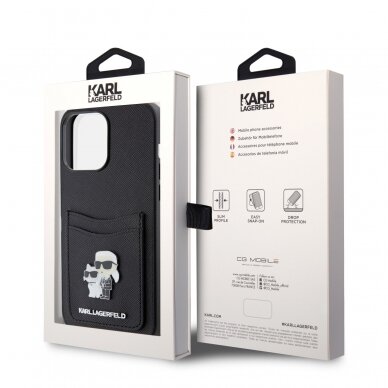 iPhone 15 PRO MAX black Saffiano Cardslots Metal PIN KARL LAGERFELD nugarėlė 7