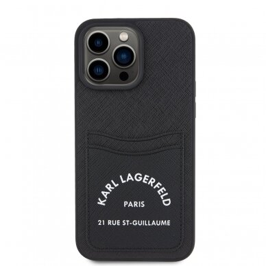 iPhone 15 PRO MAX black Saffiano Cardslots RSG 3D Logo KARL LAGERFELD nugarėlė 2