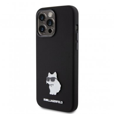 iPhone 15 PRO MAX black Silicone Metal PIN KARL LAGERFELD nugarėlė 1