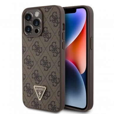 iPhone 15 PRO MAX brown PU Leather Triangle Strass GUESS nugarėlė 2