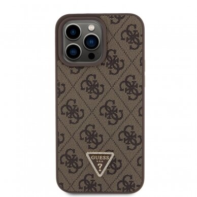 iPhone 15 PRO MAX brown PU Leather Triangle Strass GUESS nugarėlė