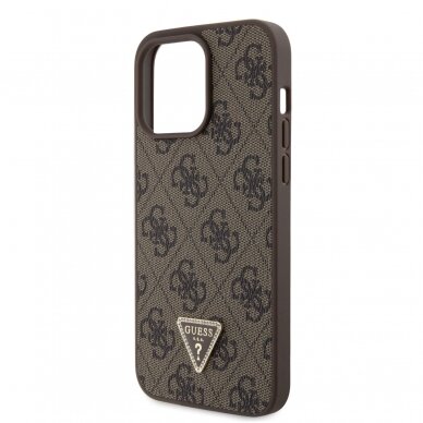 iPhone 15 PRO MAX brown PU Leather Triangle Strass GUESS nugarėlė 5