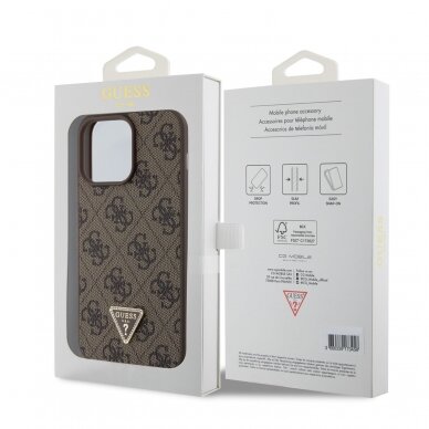 iPhone 15 PRO MAX brown PU Leather Triangle Strass GUESS nugarėlė 7