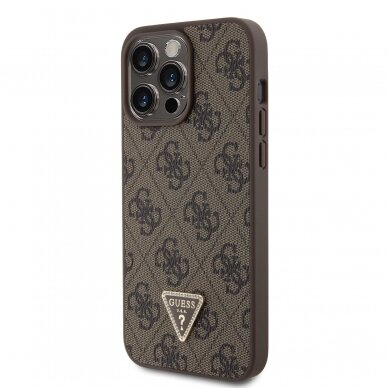 iPhone 15 PRO MAX brown PU Leather Triangle Strass GUESS nugarėlė 1