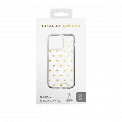 iPhone 15 PRO MAX iDeal Of Sweden Clear MagSafe nugarėlė Golden Hearts 3