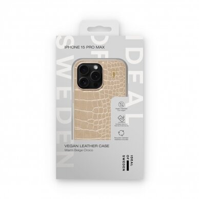 iPhone 15 PRO MAX iDeal Of Sweden nugarėlė MagSafe Vegan Leather Warm Beige Croco 1